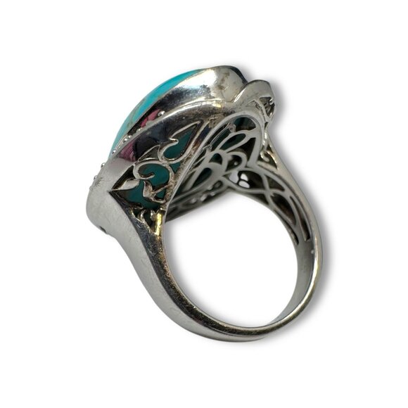 KRH Sterling Silver Oval Turquoise White Spinel Ring Size 7.5 - Picture 9 of 13
